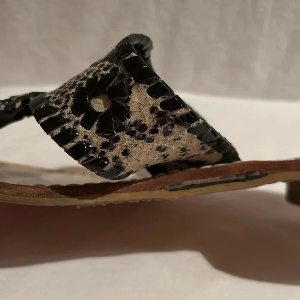 Jack Rogers Women's Snake Skin Tan Black Patent Sandals Flip Flops Size 8M - Picture 12 of 16
